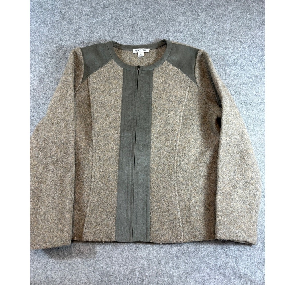 Vintage Pendleton Lambswool Full Zip Cardigan Womens XL Gray Sweater Trimmed